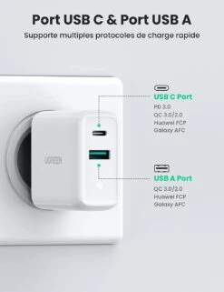 Chargeur Rapide USB-C USB-A -Monde Electronique Chargeur Rapide Ugreen deux ports