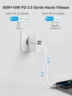 Chargeur USB C 60 Watts -Monde Electronique Chargeur Secteur Rapide PowerLot haute vitesse