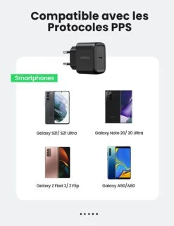Chargeur Secteur 25W USB C -Monde Electronique Chargeur Secteur Ugreen 25W protocole PPS