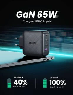 Chargeur Secteur 4 Ports 65W -Monde Electronique Chargeur Secteur Ugreen 4 ports 65W GaN