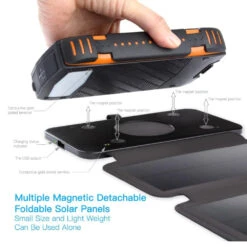 Chargeur Solaire Panneau Batterie -Monde Electronique Chargeur Solaire Rapide avec 5 panneaux magnetique