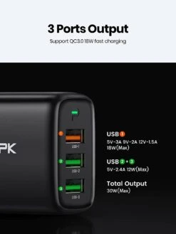 Chargeur USB Rapide 3 Ports -Monde Electronique Chargeur TOPK Rapide de 30W ports usb