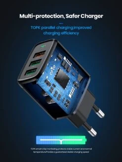 Chargeur USB Rapide 3 Ports -Monde Electronique Chargeur TOPK Rapide de 30W puce intelligente