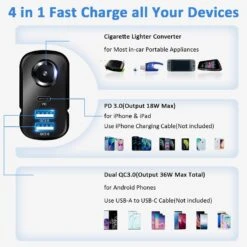 Chargeur Allume-cigare 4 En 1 7 Chargeur Allume-cigare 4 En 1 -Monde Electronique Chargeur allume cigare 4 en 1 compatibilite universelle