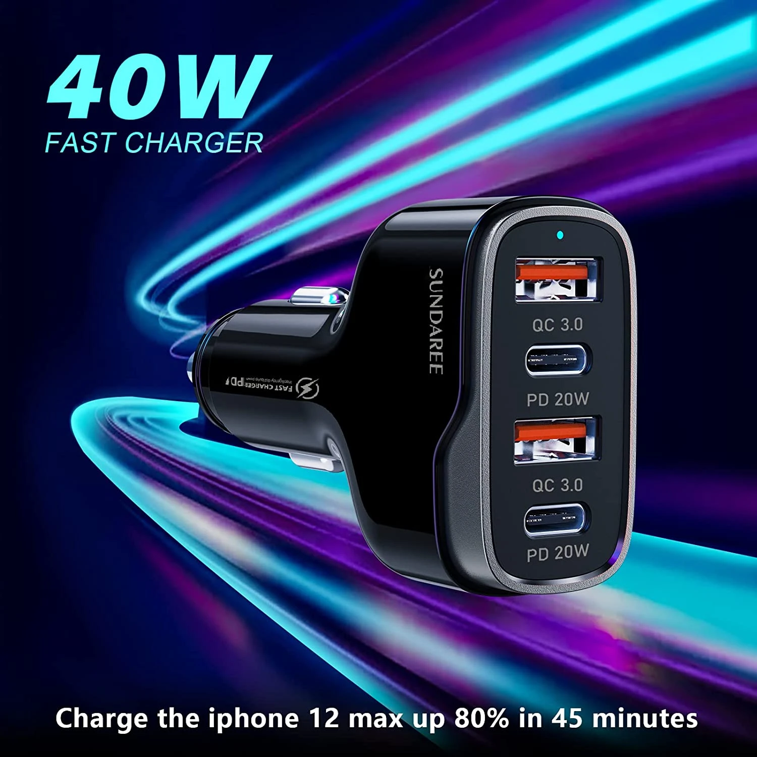 Chargeur Pour Voiture SUNDAREE 4 Ports 4 Chargeur Pour Voiture SUNDAREE 4 Ports – Image 2