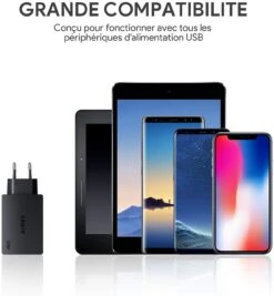 Chargeur 3 USB C 9 Chargeur 3 USB C -Monde Electronique Chargeur rapide Aukey 3 ports 30W compatibilite