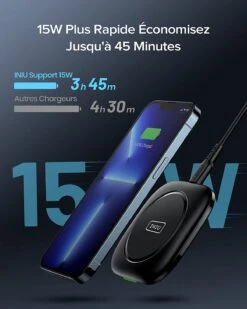Petit Chargeur Induction -Monde Electronique Chargeur sans fil INIU 15 watts rapide iPhone et Android