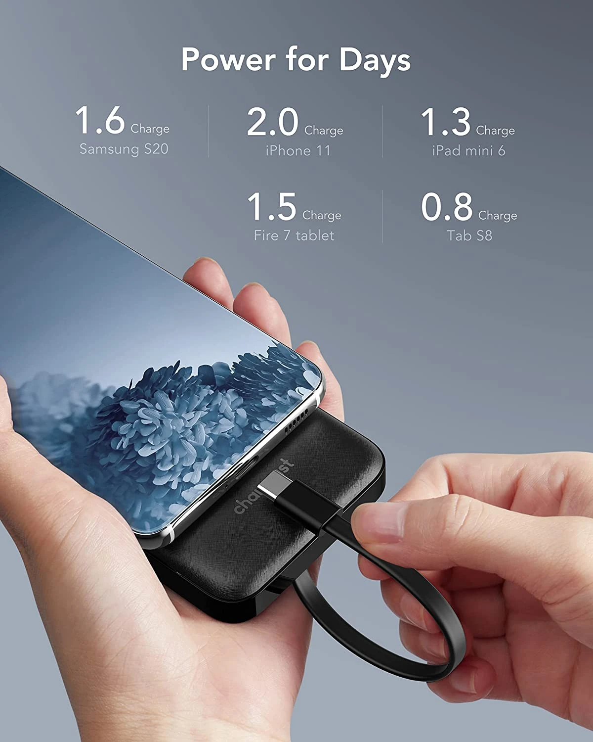 Charmast Batterie Externe 10000 MAh Câbles Intégrés 5 Charmast Batterie Externe 10000 MAh Câbles Intégrés – Image 3