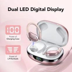 Écouteur Sans Fil Sport Rose Léger -Monde Electronique Ecouteur Sans Fil Sport Rose Leger double led