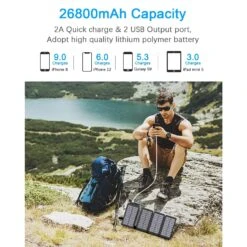 Batterie Portable Externe Solaire 8 Batterie Portable Externe Solaire -Monde Electronique Elzle Chargeur Solaire de 26800mAh grande capacite de 26800mAh