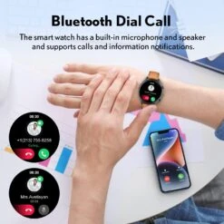 Montre Intelligente Bracelet Élegant -Monde Electronique Montre Connectee Bracelet Cuir Marron appels bluetooth