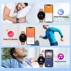 Montre Intelligente Bracelet Élegant -Monde Electronique Montre Connectee Bracelet Cuir Marron sommeil et autres