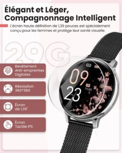 Montre Connectée Noir Femme -Monde Electronique Montre Connectee Femme Noir elegante et legere