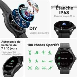 Montre Connectée Homme 44 Millimètres -Monde Electronique Montre Connectee Homme 44 millimetres etanche ip68
