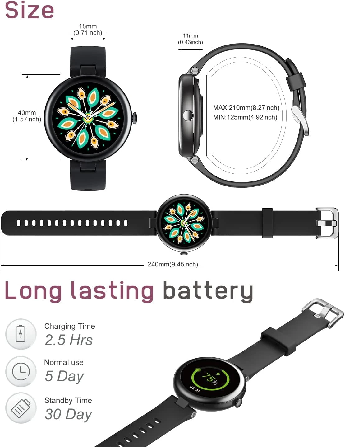 Montre Intelligente Femme Noir 9 Montre Intelligente Femme Noir – Image 7