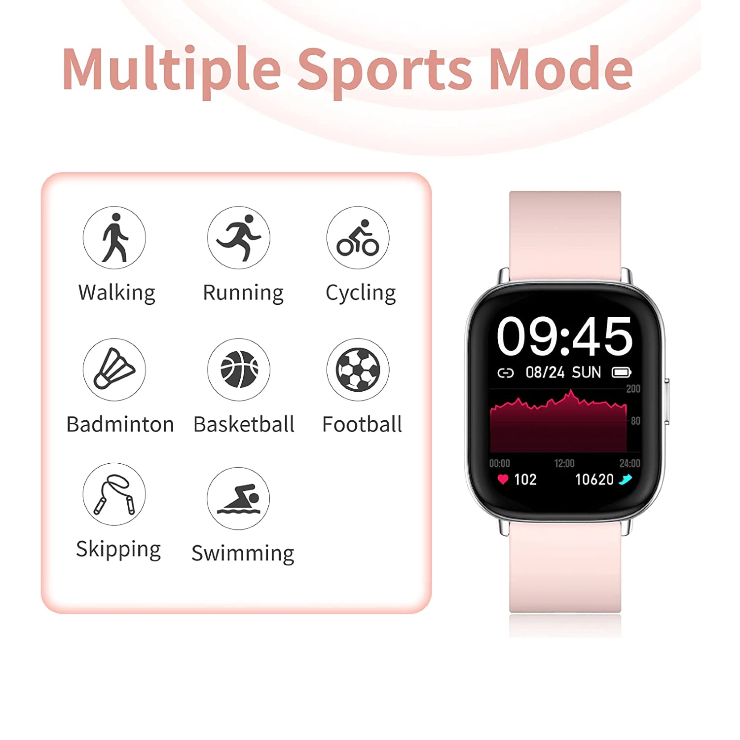 Montre Connectée Femme Rose Carrée 4 Montre Connectée Femme Rose Carrée – Image 2