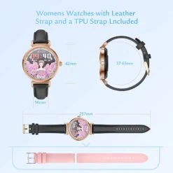 Montre Connectée Femme Cuir -Monde Electronique Montre connectee femme cuir taille noir