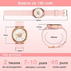 Montre Connectée Femme Ronde -Monde Electronique Montre connectee ronde femme taille et autonomie