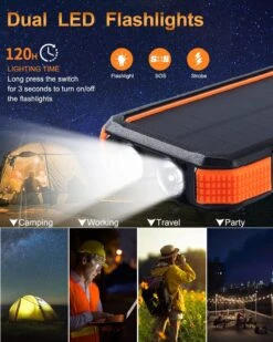 Batterie Solaire USB 30000mAh -Monde Electronique Power Bank Solaire Deteng de 30000 mAh lampe de poche