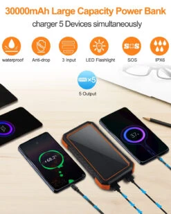 Batterie Solaire USB 30000mAh -Monde Electronique Power Bank Solaire Deteng de 30000 mAh plusieurs telephone