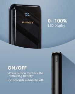 Powerbank 20000 MAh Pisen USB-C -Monde Electronique Powerbank 20000mAh Pisen USB C affichage pourcentage