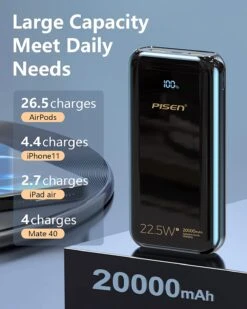 Powerbank 20000 MAh Pisen USB-C -Monde Electronique Powerbank 20000mAh Pisen USB C grande capacite