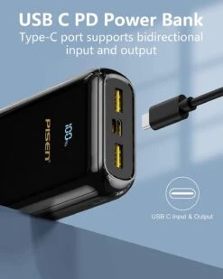 Powerbank 20000 MAh Pisen USB-C -Monde Electronique Powerbank 20000mAh Pisen USB C ports rapide