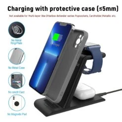 Station De Charge Pour IPhone Et Apple Watch -Monde Electronique SPGUARD Chargeur sans fil rapide compatible coque