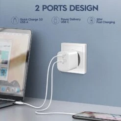 Chargeur Double USB -Monde Electronique Slitinto Chargeur USB C 20 watts 2 ports