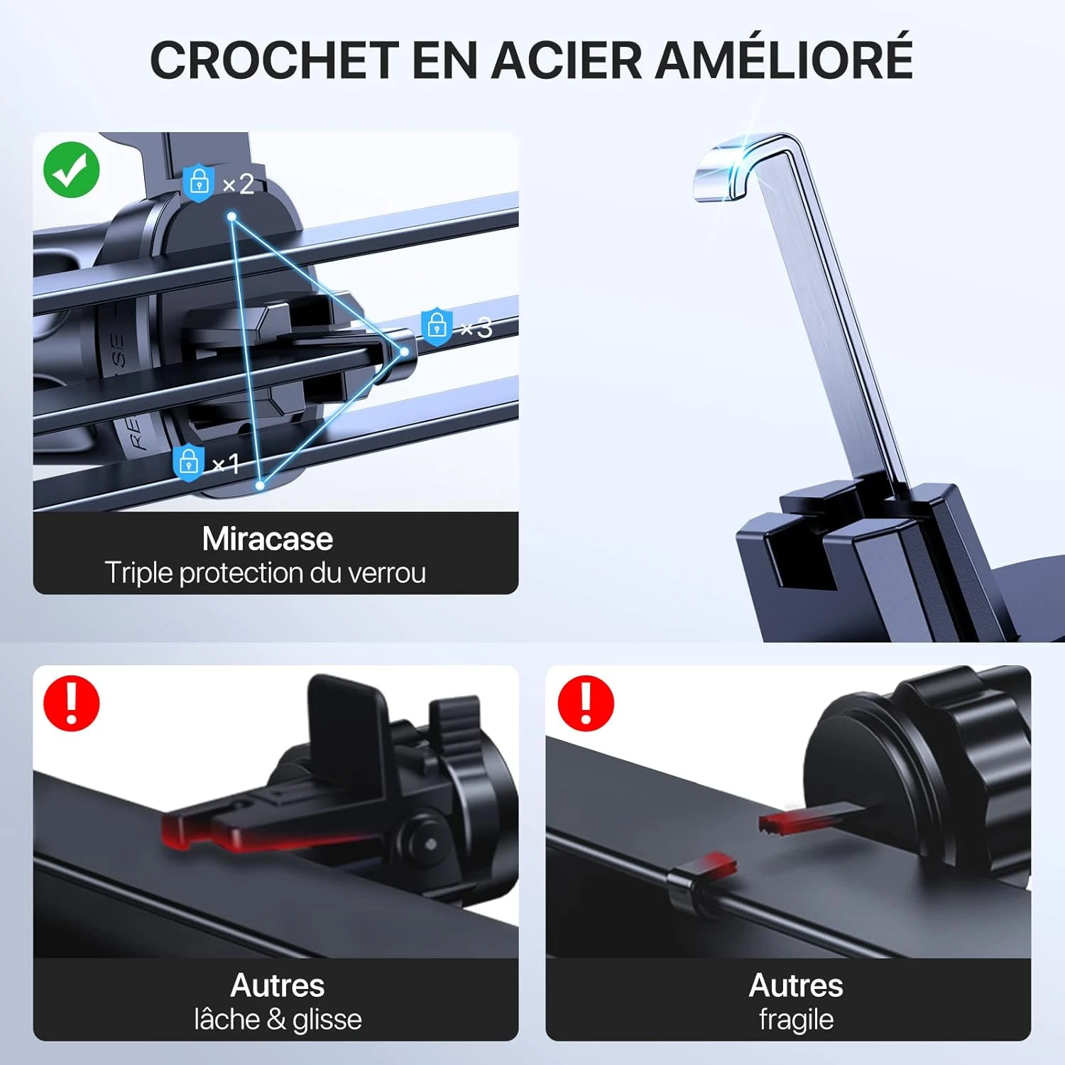 Support Smartphone Aération Voiture Crochet 4 Support Smartphone Aération Voiture Crochet – Image 2