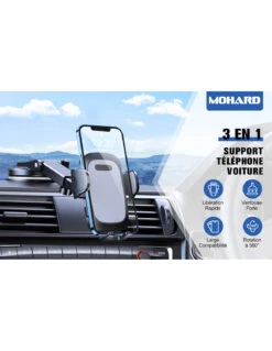 Support Mobile Voiture Rotatif -Monde Electronique Support telephone voiture Mohard 3 en 1