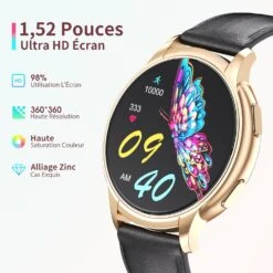 Montre Connectée Analogique Femme -Monde Electronique montre connectee analogique femme noir grand ecran