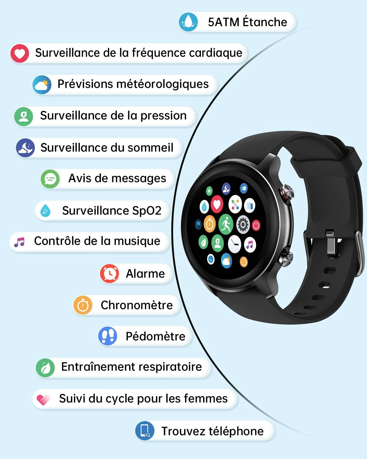 Montre Connectée Intelligente Sport Santé 5 Montre Connectée Intelligente Sport Santé – Image 3