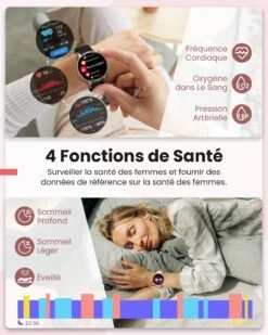 Montre Connectée Femme Bracelet Acier Noir -Monde Electronique montre connectee femme bracelet acier noir suivi sante